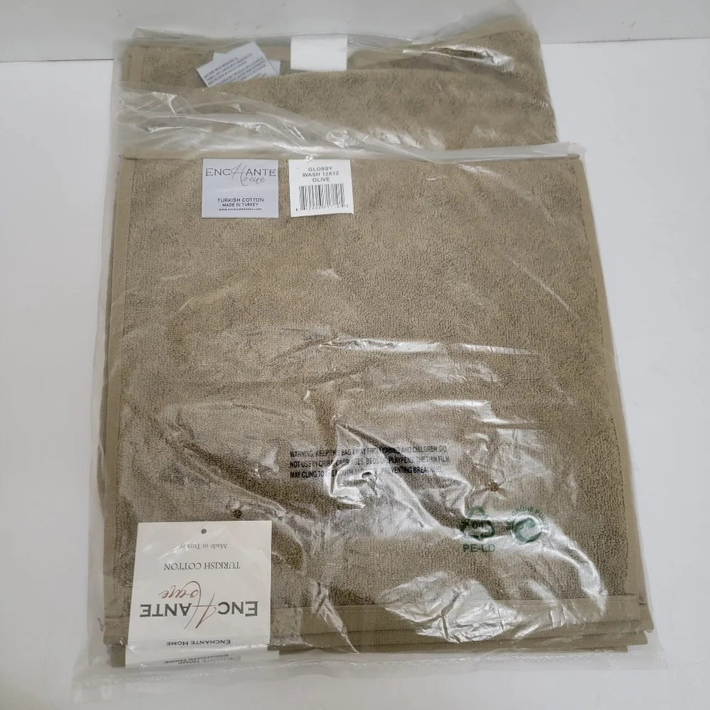 4 ENCHANTE HOME Turkish Cotton Hand Wash Towels olive with diamond shape Print